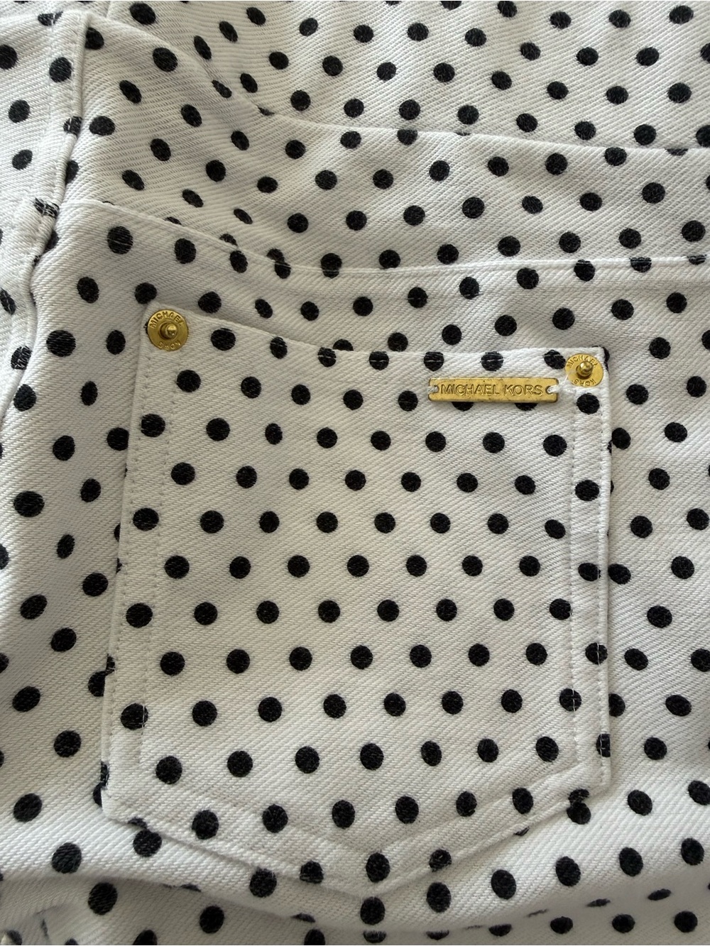 Michael Kors White Polka Dot Pocket Top with Gold Hardware